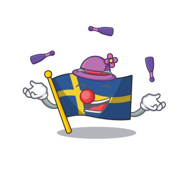 Hokkabazlık İsveçli bayraklar karakter direğinde çırpınıyor