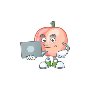 Beyaz arka planda izole dizüstü karikatür şeftali ile