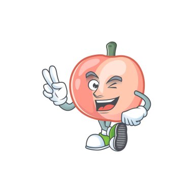 Sevimli ifade için iki parmak şeftali karakter maskotu