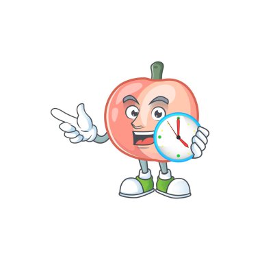 Sevimli ifade için saat şeftali karakter maskotu ile
