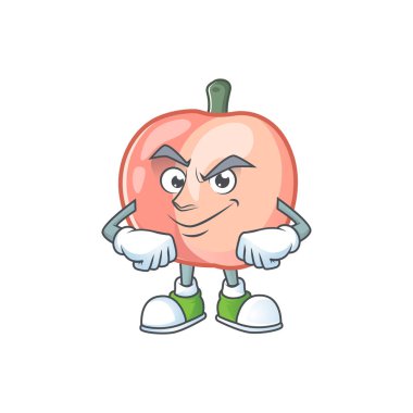 Sevimli ifade için şeftali karakter maskotu sırıtan