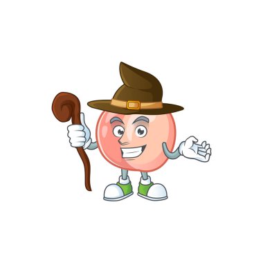 Sağlıklı meyve için Cadı bütün şeftali karikatür