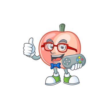 Sağlıklı meyve için Oyuncu bütün şeftali karikatür