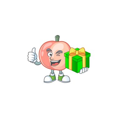 Sağlıklı meyve için hediye bütün şeftali karikatür ile