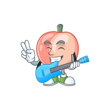 Sağlıklı meyve için gitar bütün şeftali karikatür ile