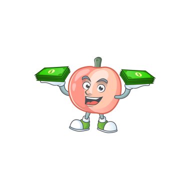 Para çantası sağlıklı meyve için bütün şeftali karikatür ile