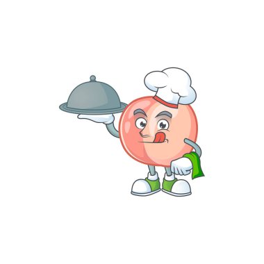 Sağlıklı meyve için gıda bütün şeftali karikatür ile Şef