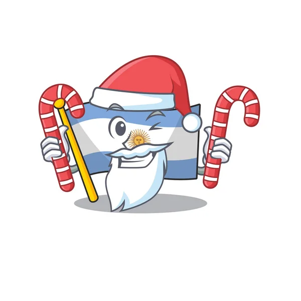 Santa mit Süßigkeiten Argentinien Maskottchen Flagge in Cartoon-Schublade aufbewahrt — Stockvektor