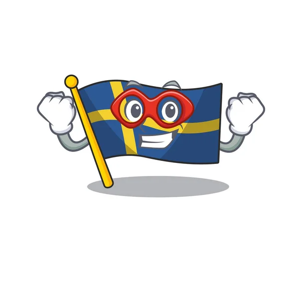 Super drapeau de héros suédois isolé dans le dessin animé — Image vectorielle