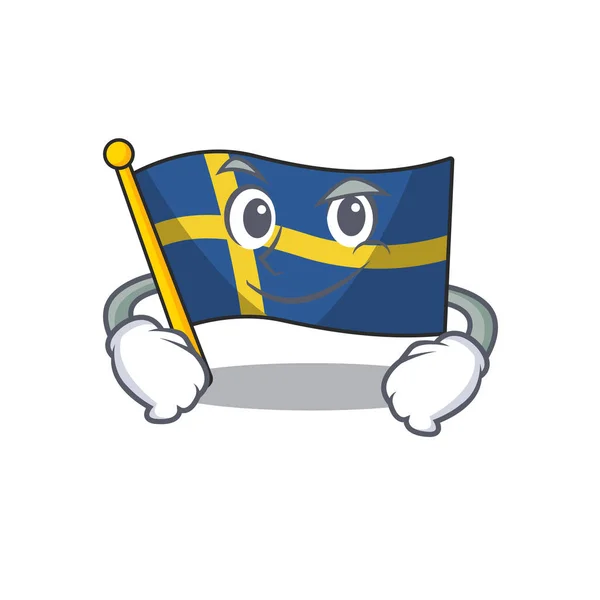 Grinsende schwedische Flagge isoliert in der Karikatur — Stockvektor