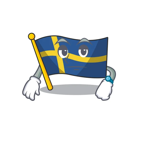 Esperando banderas suecas revoloteando en el poste del personaje — Archivo Imágenes Vectoriales