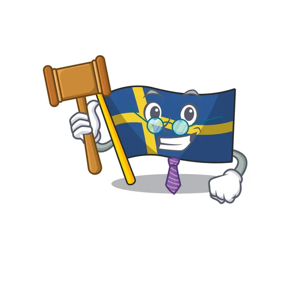 Δικαστής Σουηδή σημαίες φτερουγίζουν σε πόλο χαρακτήρα — Διανυσματικό Αρχείο
