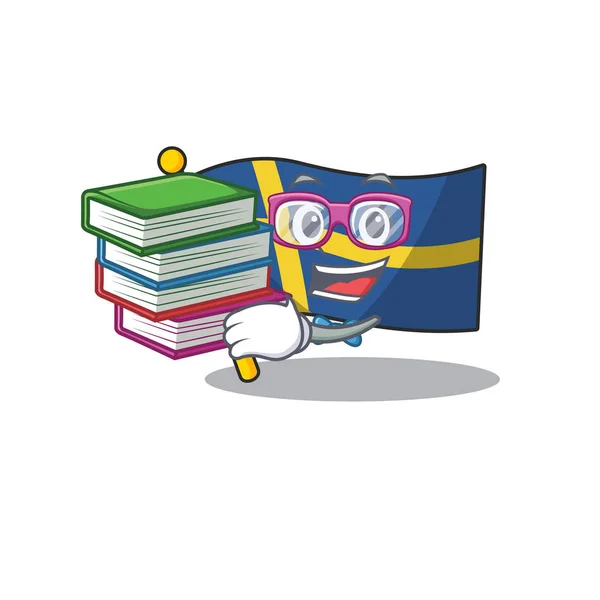 Étudiant avec livre drapeau suédois flottant sur le mât de caractère — Image vectorielle