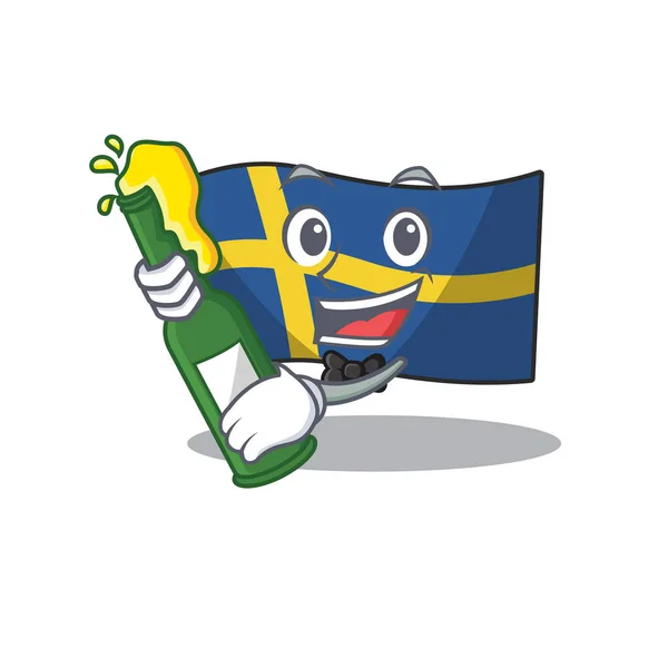 Con banderas suecas de cerveza revoloteando en el poste de carácter — Archivo Imágenes Vectoriales