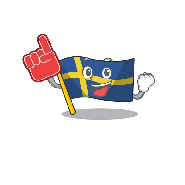 Doigt en mousse drapeaux suédois flottent sur le mât de caractère — Image vectorielle