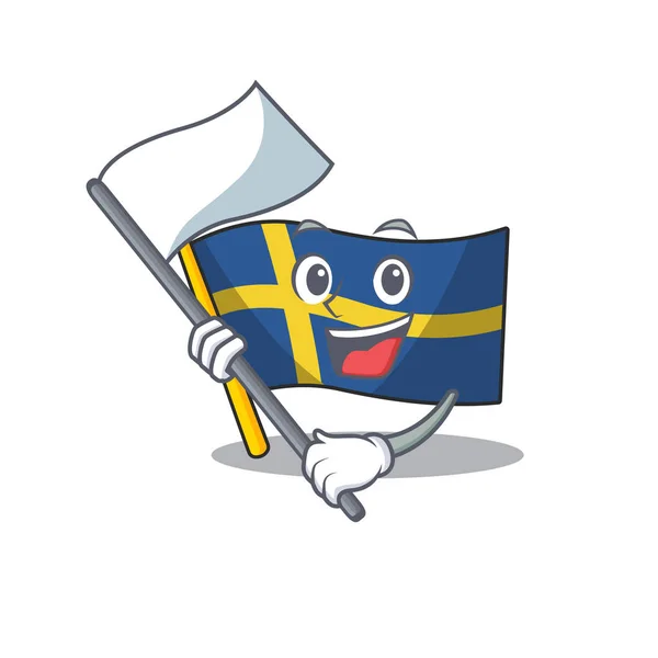 Mit Flagge schwedische Flaggen flattern auf Charakterstange — Stockvektor