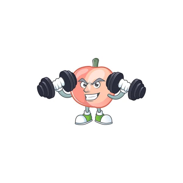 Fitness-Cartoon Pfirsich isoliert auf weißem Hintergrund — Stockvektor