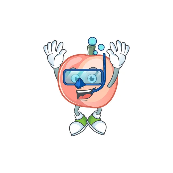 Diving karakter persik maskot untuk emoticon lucu - Stok Vektor