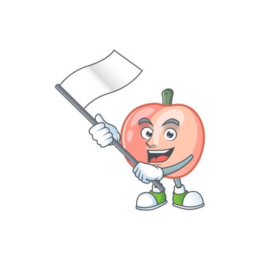 Maskot ile bayrak meyve şeftali taze karakter ile