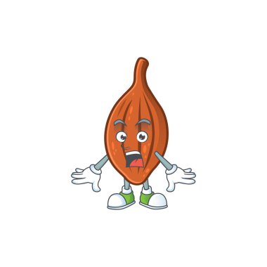 Beyaz arka planda sürpriz choco badem çizgi film karakteri