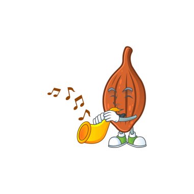 Beyaz arka planda trompet choco badem çizgi film karakteri ile