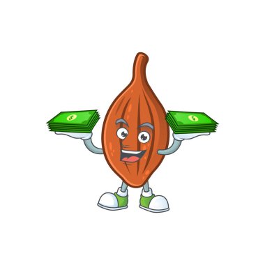 Beyaz arka plan üzerinde para çantası choco badem çizgi film karakteri ile