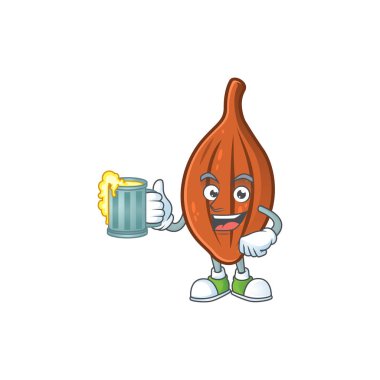 Beyaz arka planda meyve suyu choco badem çizgi film karakteri ile