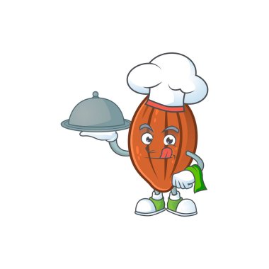 Beyaz arka planda gıda choco badem çizgi film karakteri ile Şef