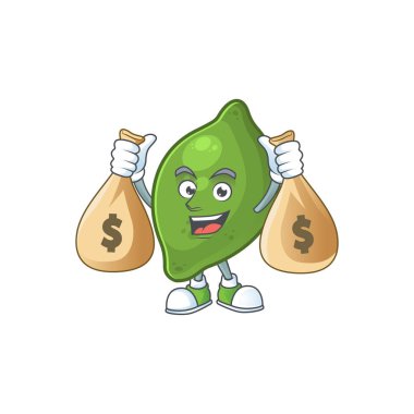 Beyaz arka plan üzerinde para çantası kireç meyve karakteri ile