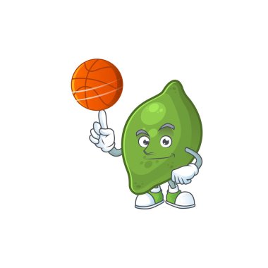 Beyaz arka planda basketbol kireç meyve karakteri ile