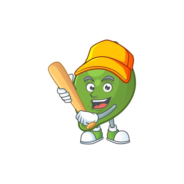 Jouer au baseball citron vert caractère de fruits sur fond blanc — Image vectorielle