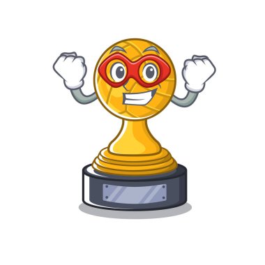 Maskot dolapta süper kahraman voleybol karikatür kupa