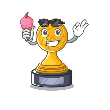 Maskot dolapdondurma voleybol karikatür kupa ile