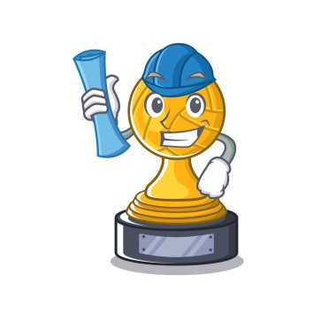 Maskot dolabında mimar voleybol karikatür kupa