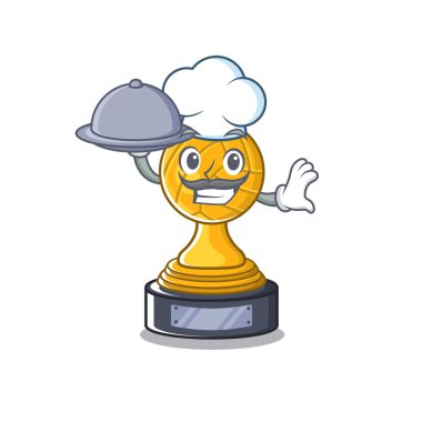 Karakter şeklinde gıda voleybolu kupa ile Şef