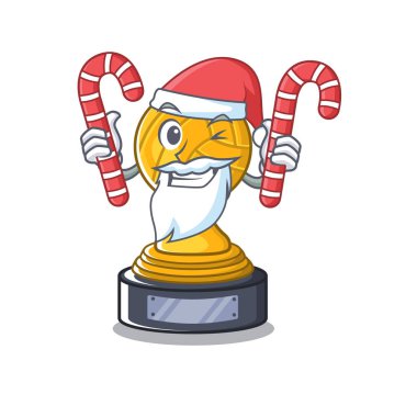 Noel Baba ile şeker voleybol kupa karikatür karakter tablonun üzerinde görüntülenen