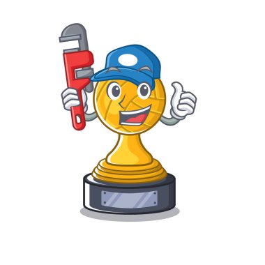 Tesisatçı voleybol kupa karikatür karakter tablonun üzerinde görüntülenen