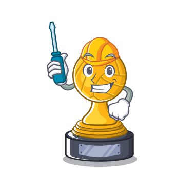 Otomotiv voleybol kupa karikatür karakter tablonun üzerinde görüntülenir