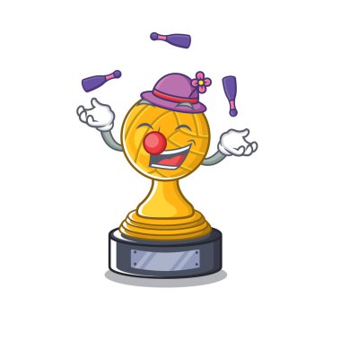 Karakter tablosunun üzerinde gösterilen hokkabazlık voleybol kupası karikatür