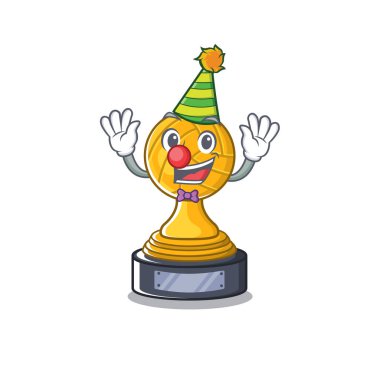 Palyaço voleybol kupa karikatür karakter tablonun üzerinde görüntülenen