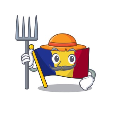 Çiftçi bayrağı romanya maskot ile izole