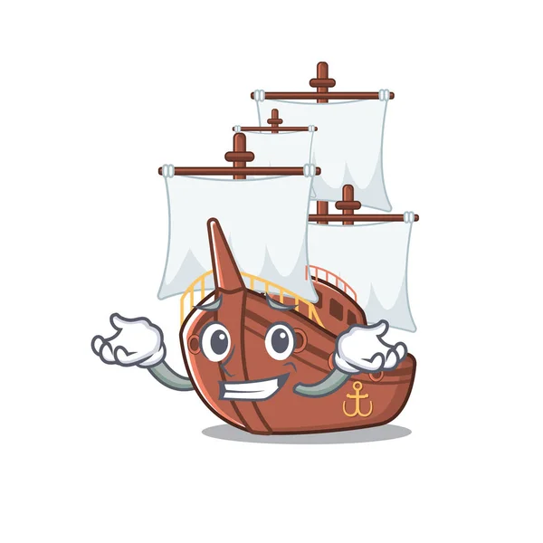 Grinning miniaturowy statek piracki kreskówka na stole — Wektor stockowy