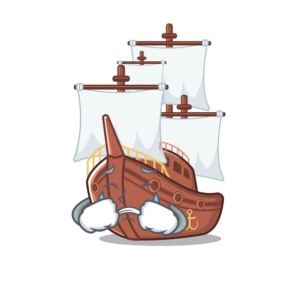 Mascotte en pleurs a formé un bateau pirate jouets — Image vectorielle