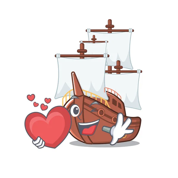 Με την καρδιά μασκότ σχήμα ένα πειρατικό πλοίο παιχνίδια — Διανυσματικό Αρχείο