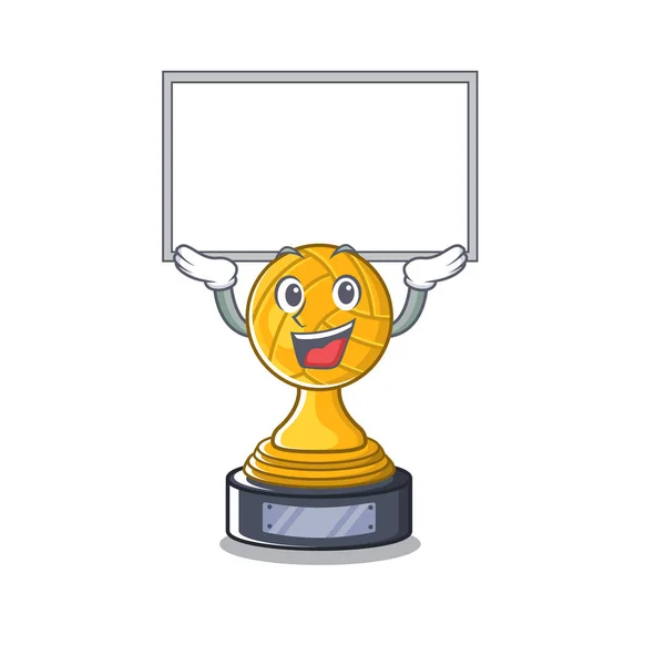 Subir trofeo de voleibol a bordo aislado en el personaje — Vector de stock