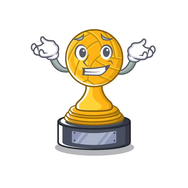 Grinning volleyball cartoon trophy in mascot cupboard — Stock Vector