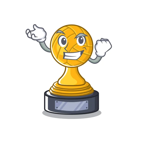 Troféu bem sucedido dos desenhos animados do voleibol no armário da mascote — Vetor de Stock
