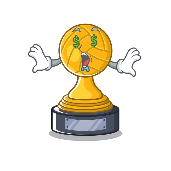 Dinero ojo voleibol trofeo de dibujos animados se muestra por encima de la tabla de personajes — Vector de stock