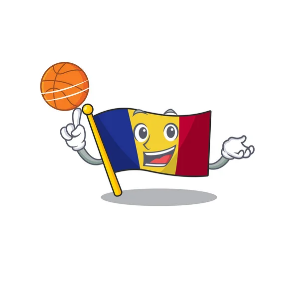 Con bandera de baloncesto romania aislada con la mascota — Vector de stock