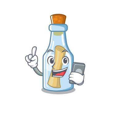 Karikatür ile izole şişe telefon mesajı ile